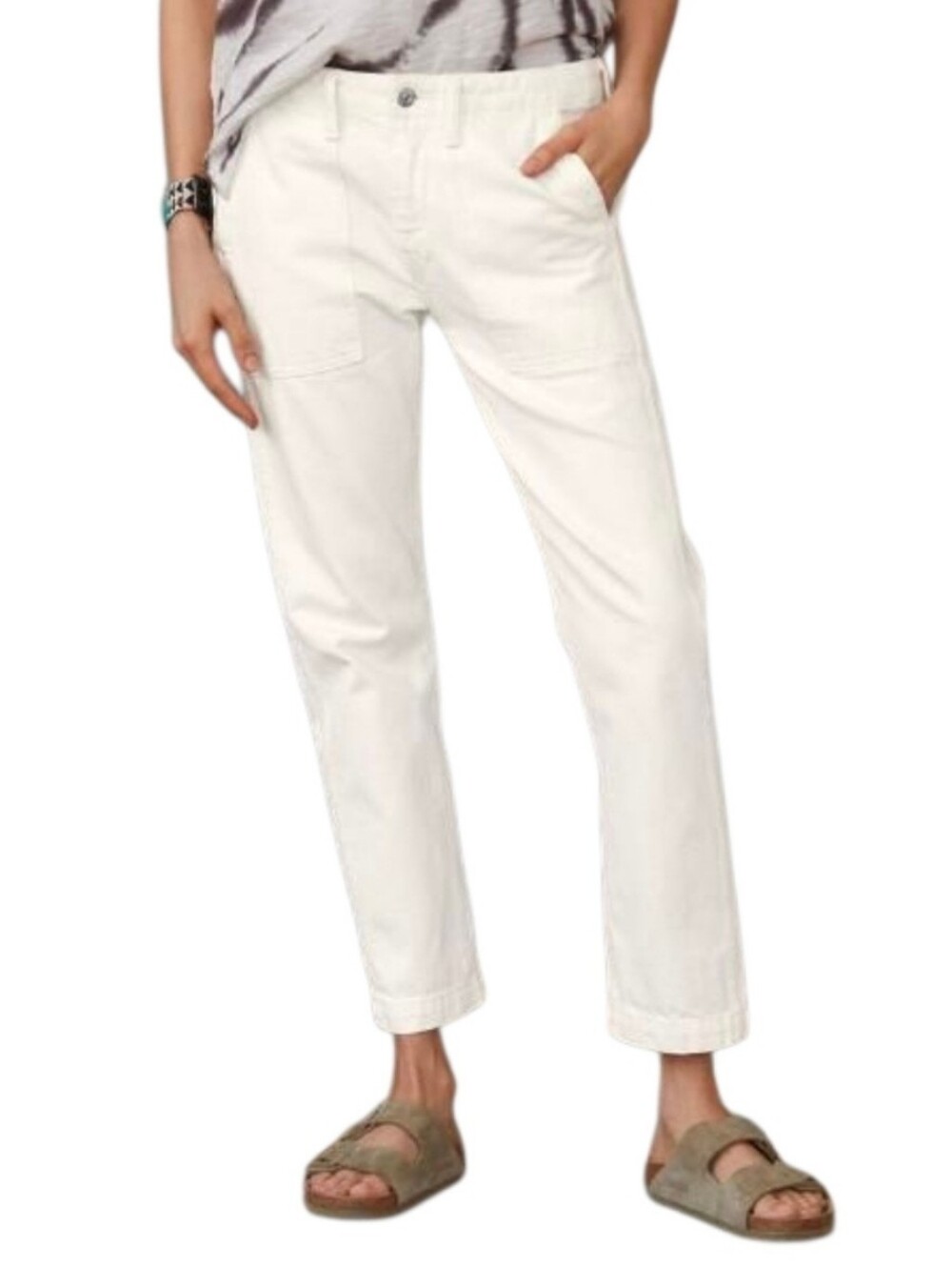 Edwin Eggshell White Malia Utility Boyfriend Jeans Womens Size 32